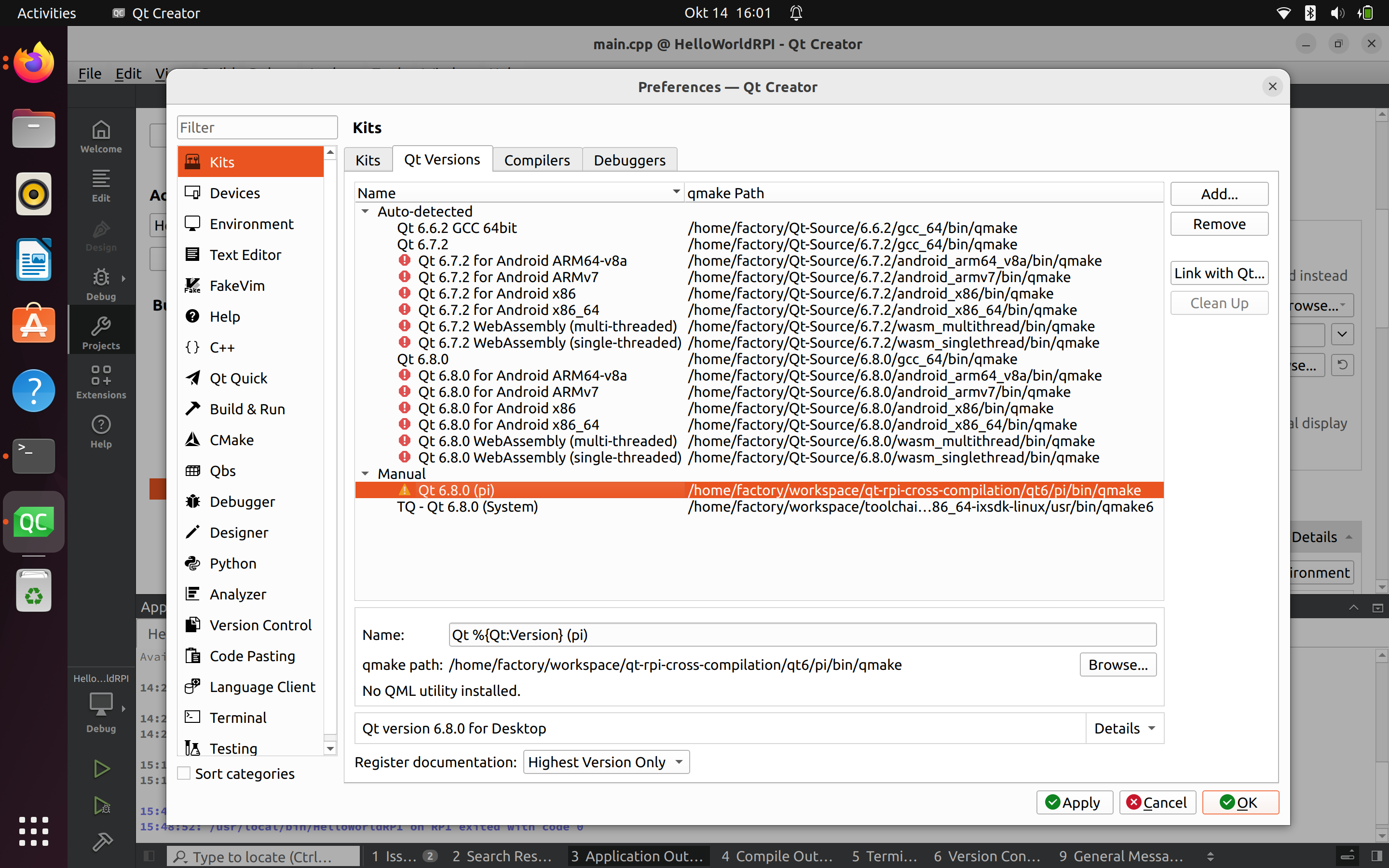 Qt 6.8 Cross-Compilation for Raspberry Pi et skjermbilde av en datamaskin