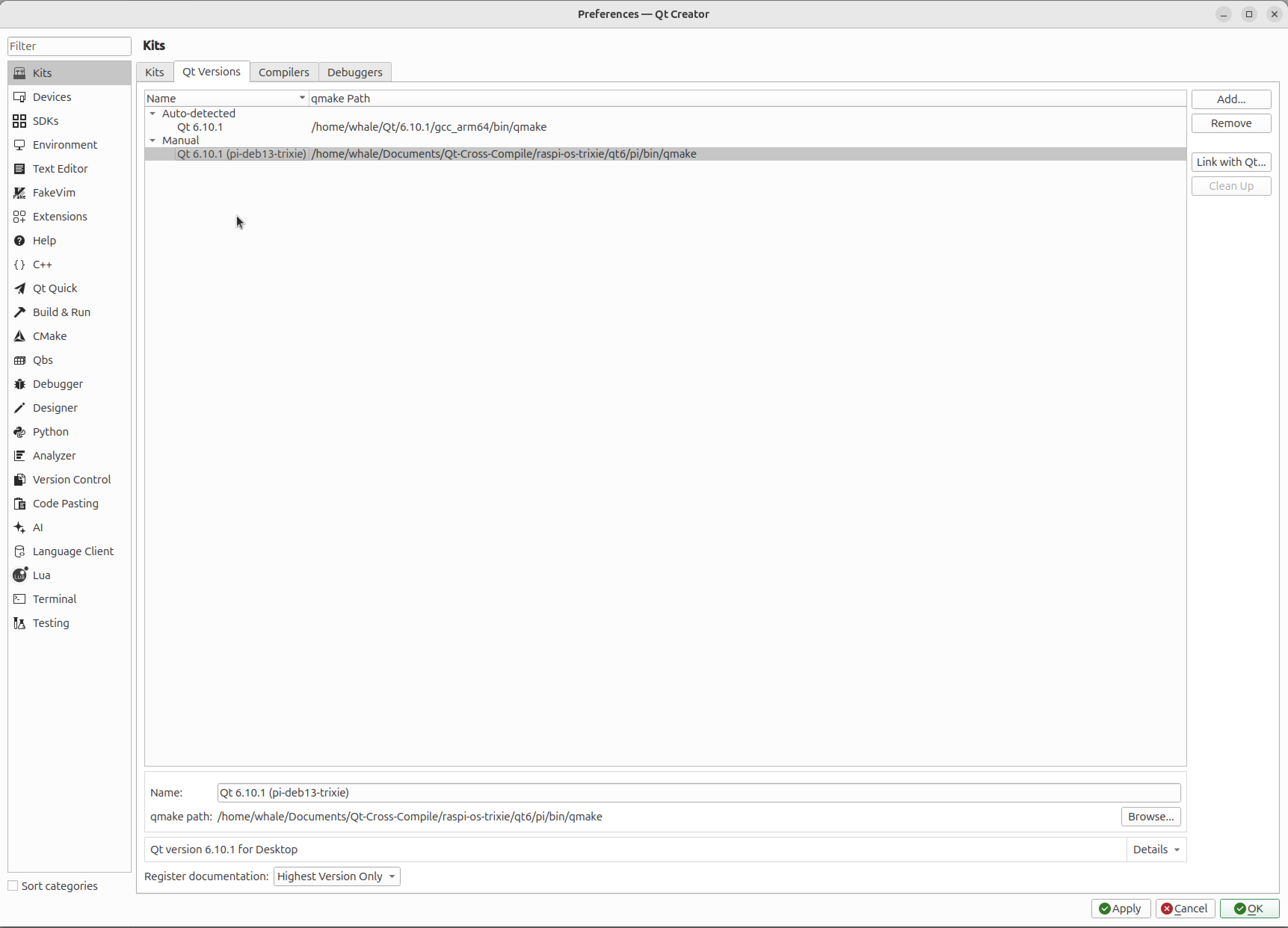 QtCreator foretrækker Qt-versioner
