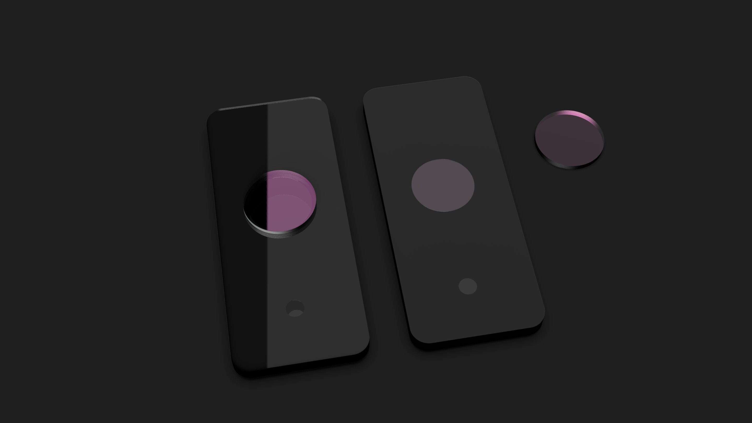 Impactinator® Glass - Sensor de vidrio protector de objetos rectangulares negros con círculos púrpuras