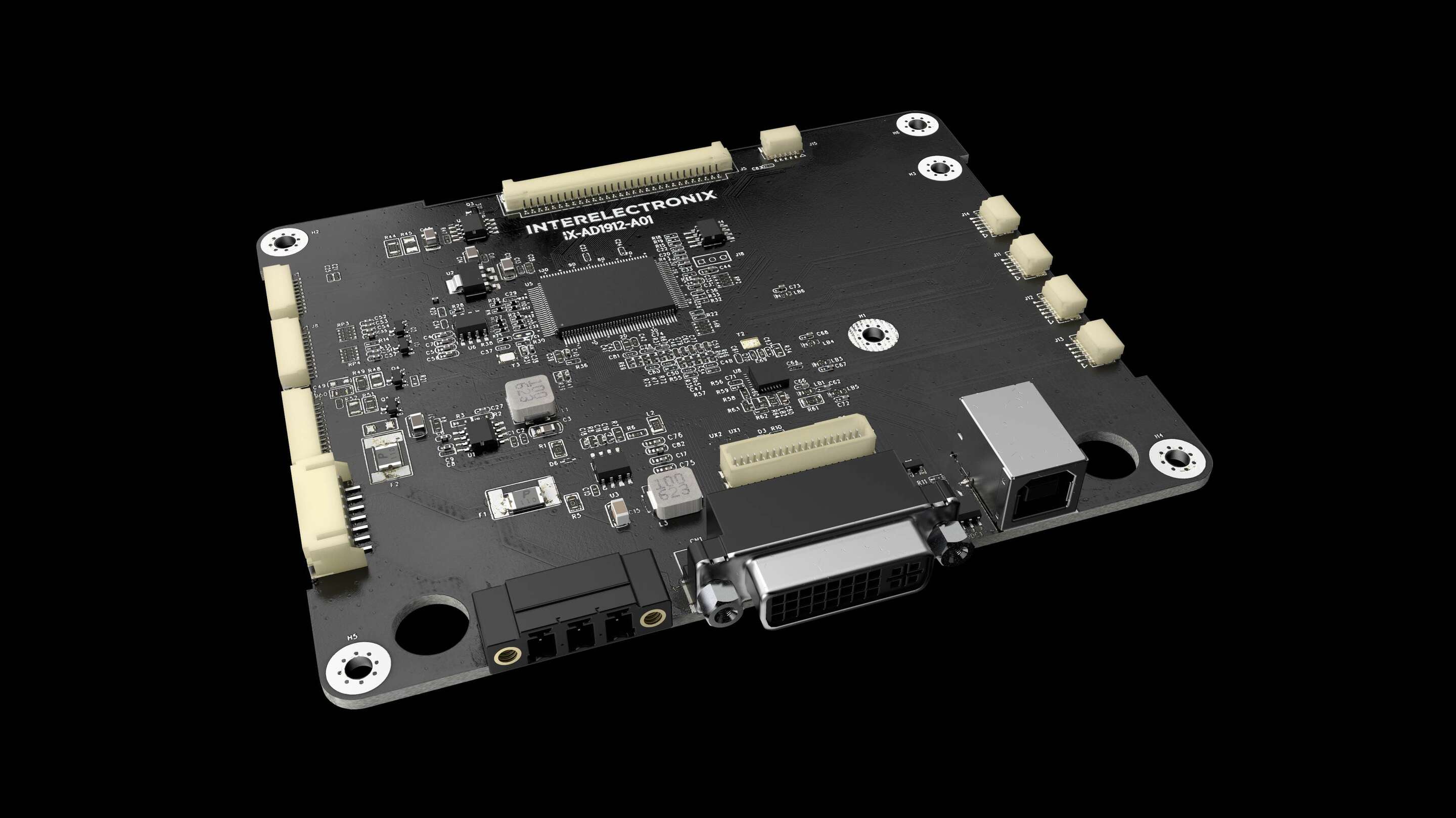 Industrial Monitor - Adboard 1912 Black Background Render Industrial isang itim na circuit board na may puti at dilaw na mga pindutan