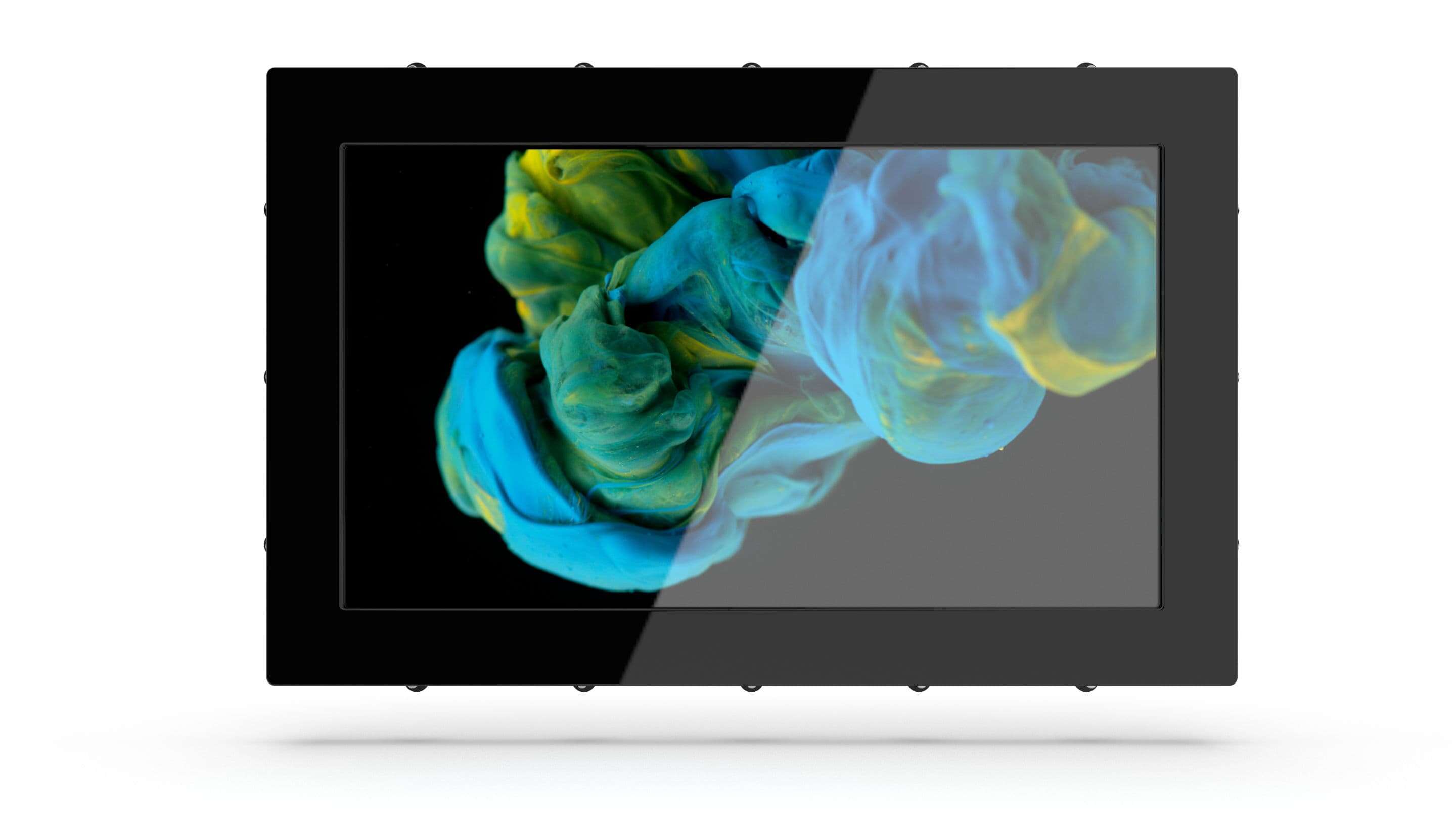 Industrial Monitor - Industrial Monitor une tablette noire avec un écran affichant de la peinture bleue et jaune