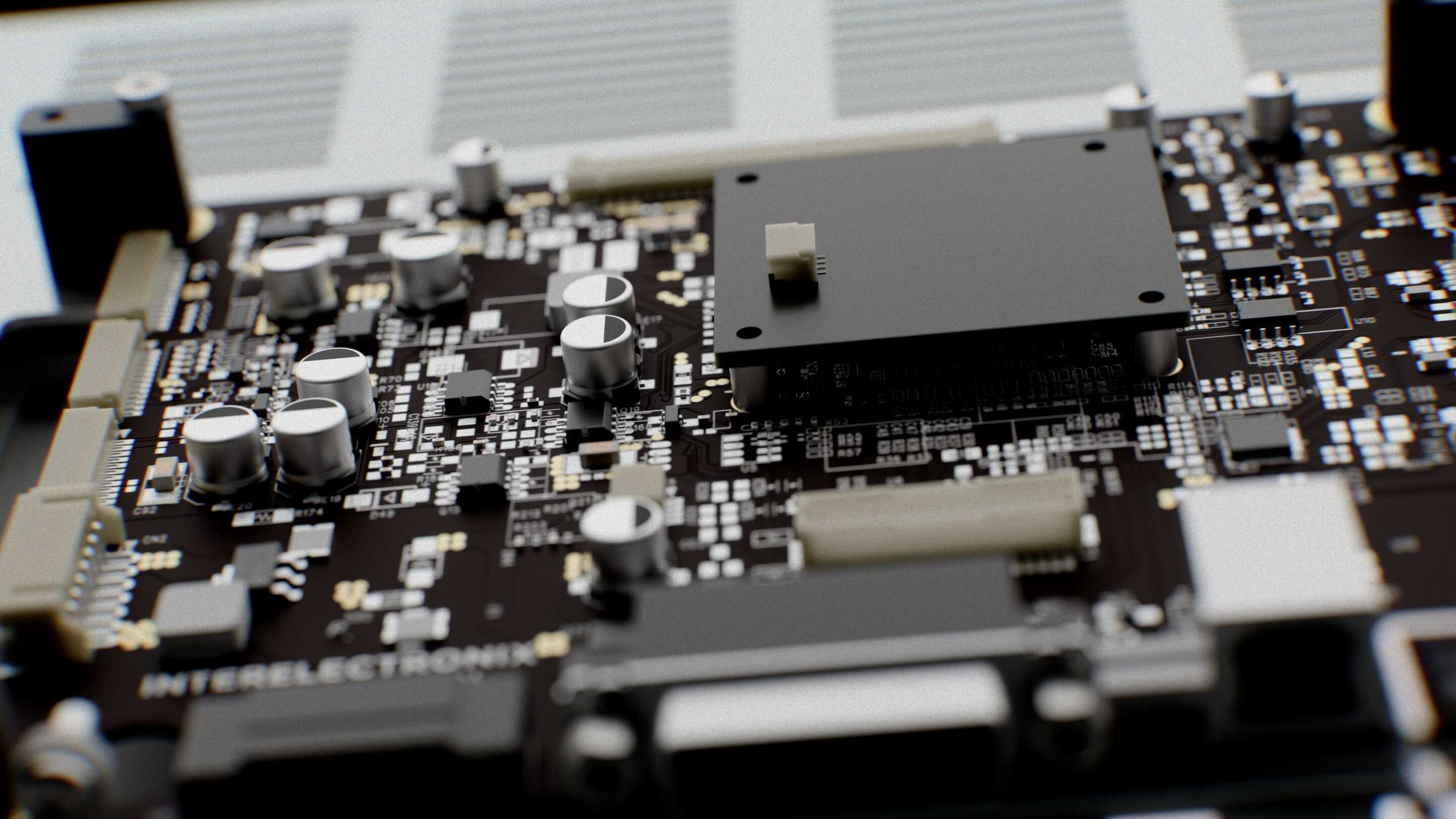 Technológiával teli reklámtábla egy áramköri lap közeli képe