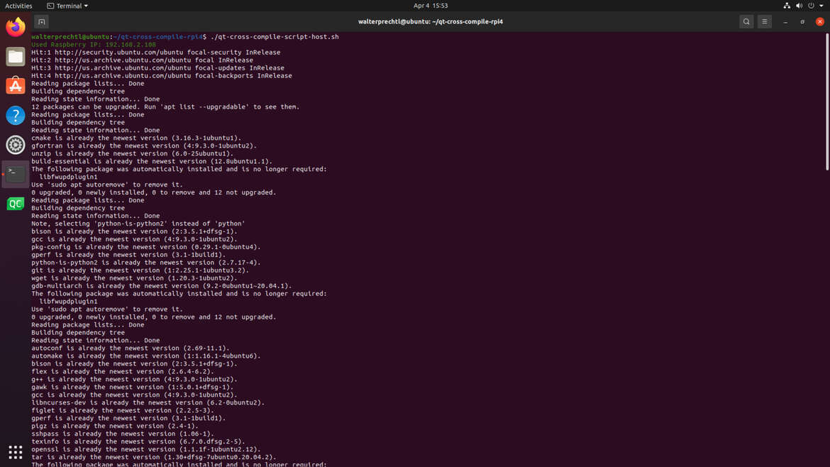 Logiciel embarqué - Qt cross compile les scripts d’installation pour Raspberry Pi 4 une capture d’écran d’un programme informatique